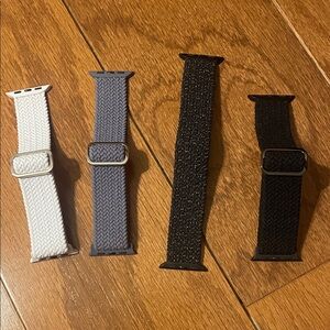 Set of Four Braided Watch Bands in Black, Gray, and White